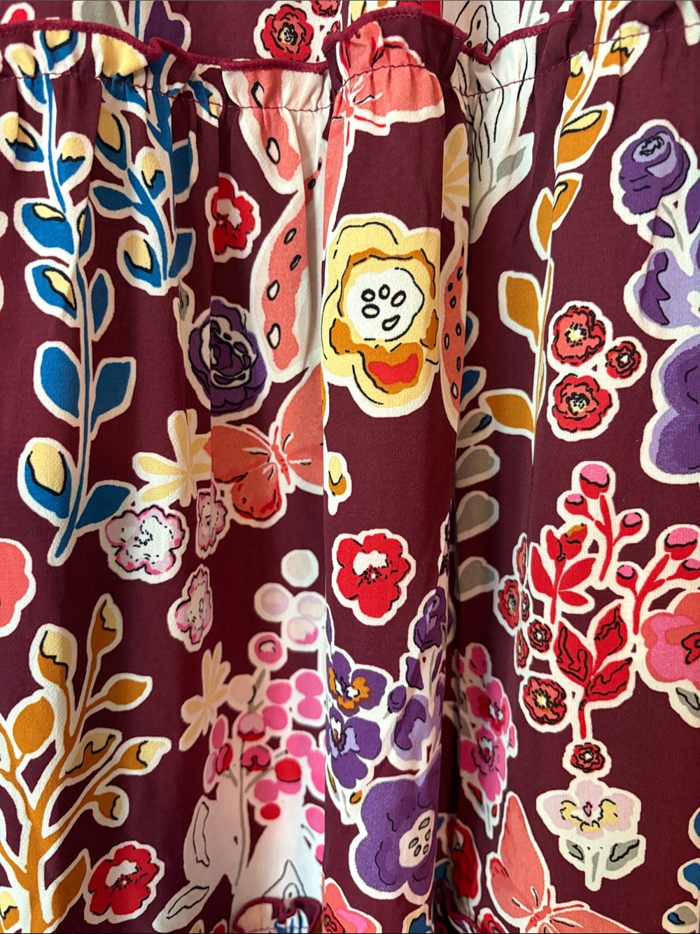 Tiered Floral Midi Skirt in Burgundy - Picture 4 of 8